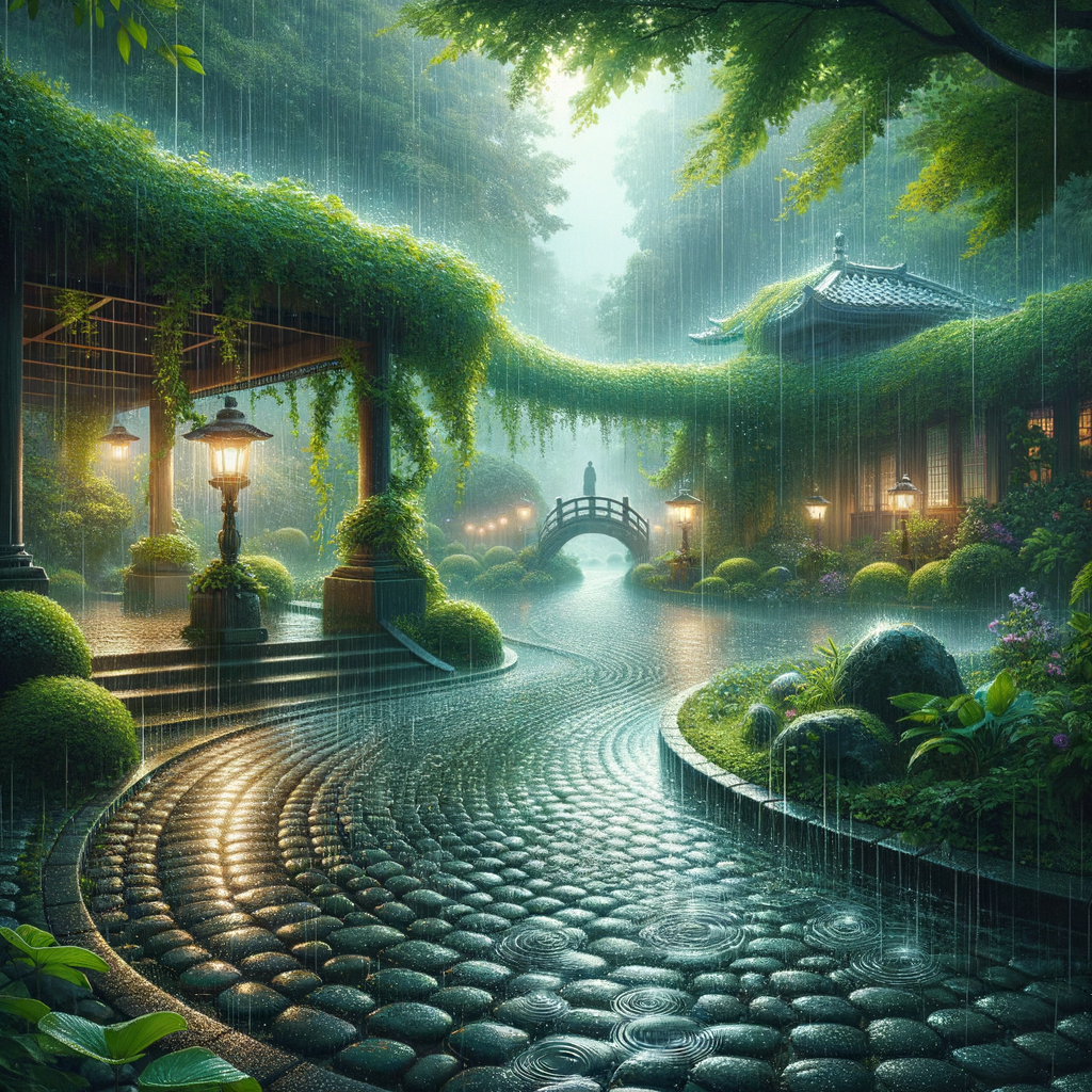微雨中的庭院
