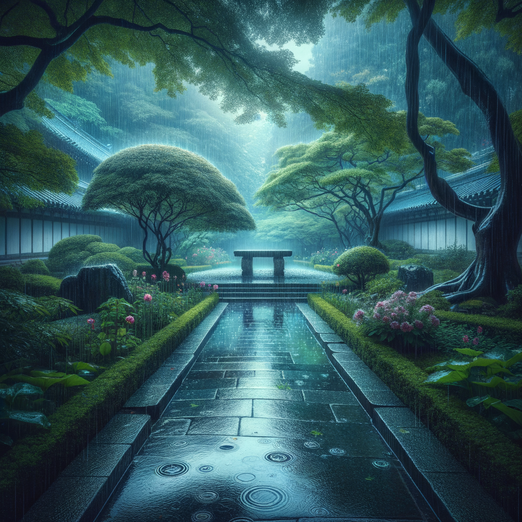 雨中沉思的背影