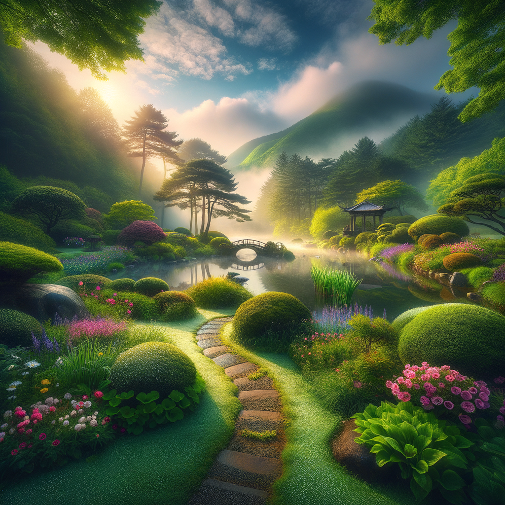 清晨的花园景色