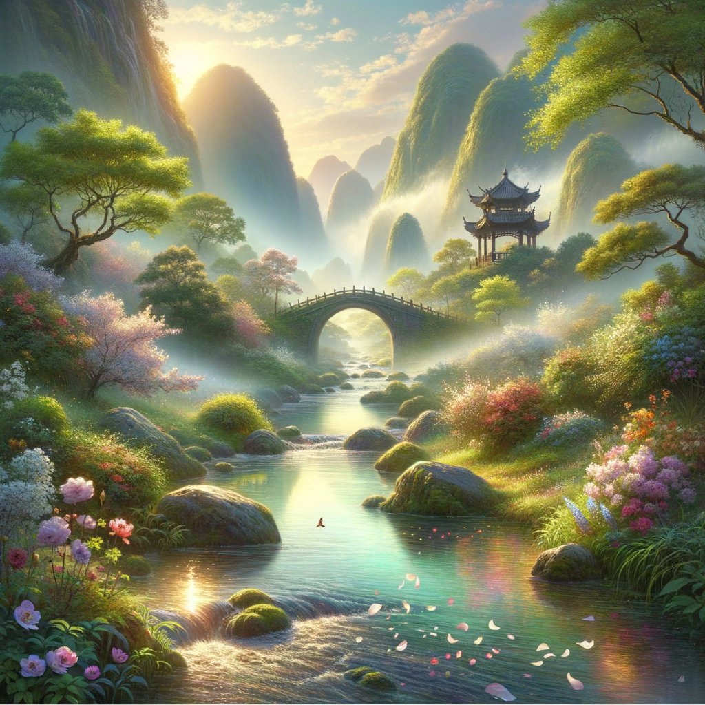 春日溪边花丛