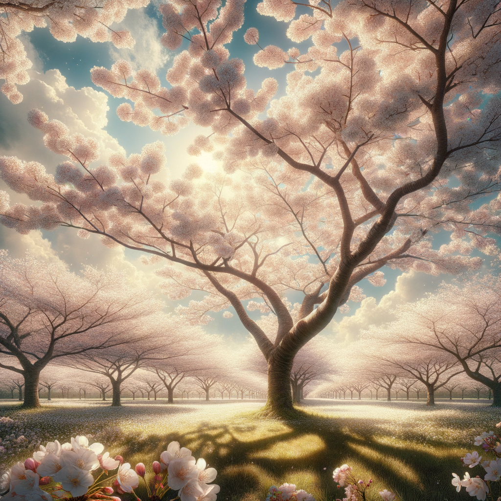 樱花树下的家庭场景
