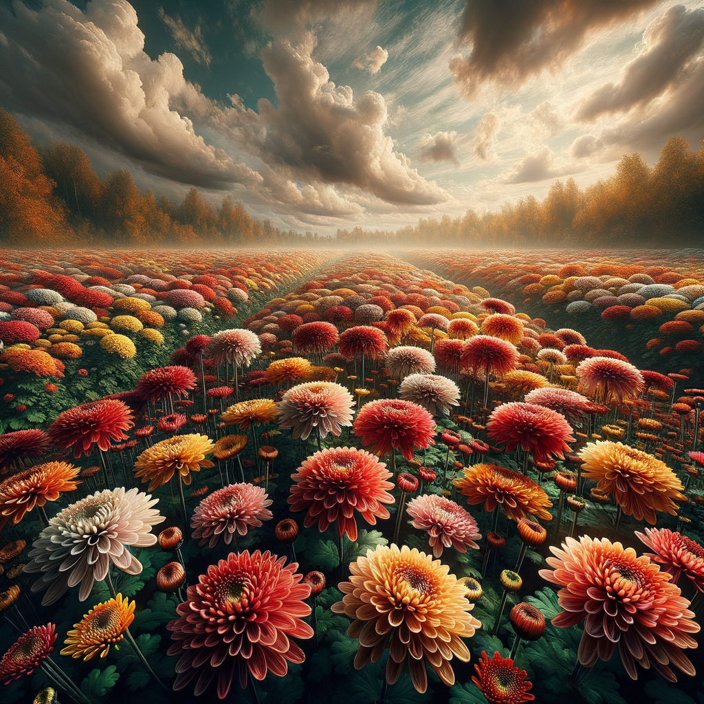霜雾中的百日菊花海